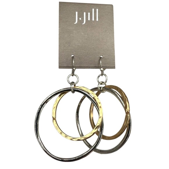 J. Jill Double Hoop Dangle Earrings Hammered Gold Silver Tone Mixed Metal Boho - Picture 3 of 11